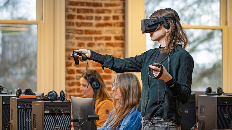a person wearing a VR headset