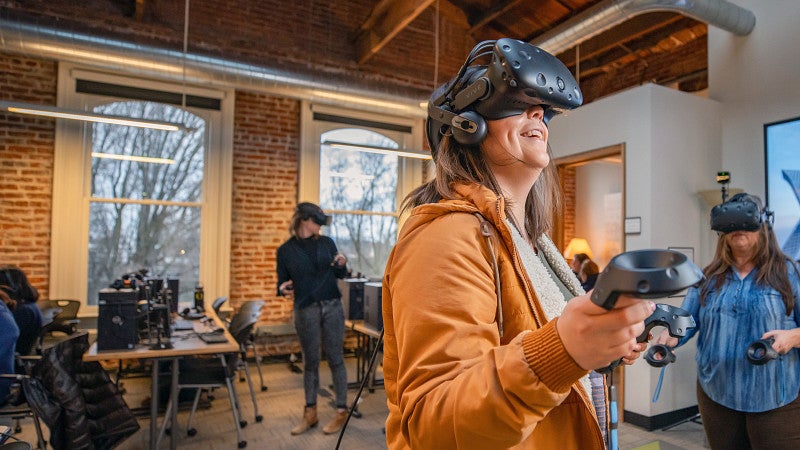 people wearing VR headsets in the Oregon Reality Lab