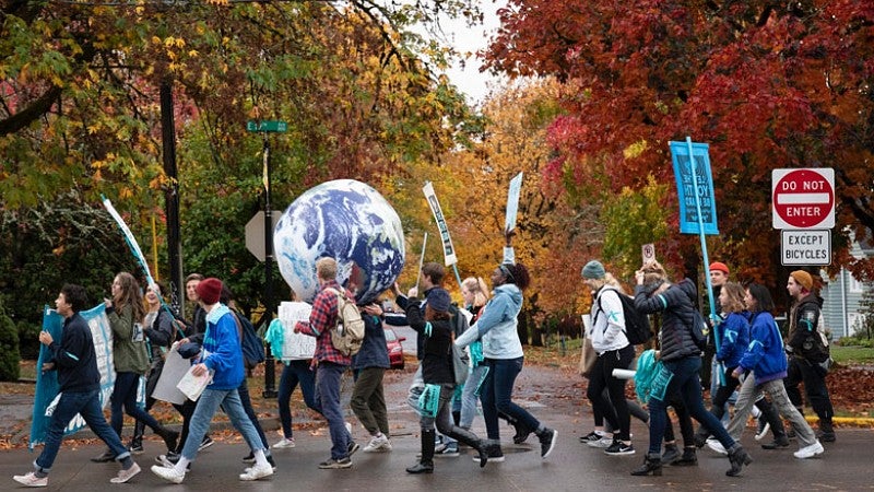 Climate change rally Oct. 29, 2018, Eugene, Oregon Students participating in the climate change rally Oct. 29, 2018, Eugene, Oregon