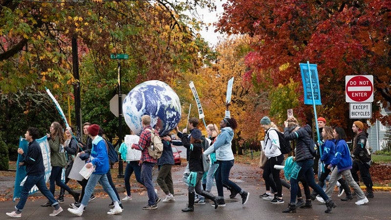 Students participating in the climate change rally Oct. 29, 2018, Eugene, Oregon