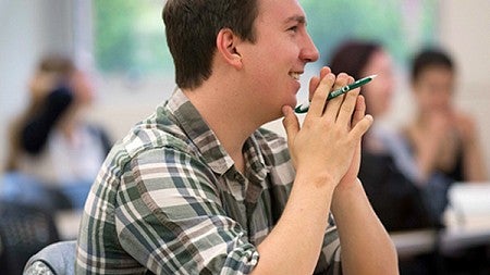 Male student in public relations class Male student in public relations class