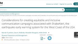 screenshot of the research paper: Considerations for creating equitable and inclusive communication campaigns associated with ShakeAlert, the earthquake early warning system for the West Coast of the USA