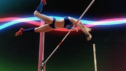 pole vaulter in action with motion graphics behind