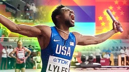 screenshot from animated title sequence featuring a team USA track athlete