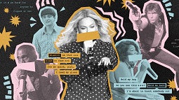 digital collage of pop culture icons including Beyonce, Lizzo, and Han Solo
