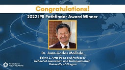 Graphic congratulating Dean Juan-Carlos Molleda for being the 2022 IPR Pathfinder Award Winner